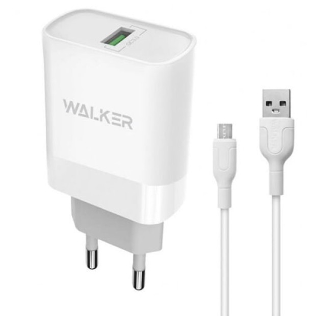 Walker WH-35 3A 18W (1USB) Charger Adapter + MicroUSB Cable (White)